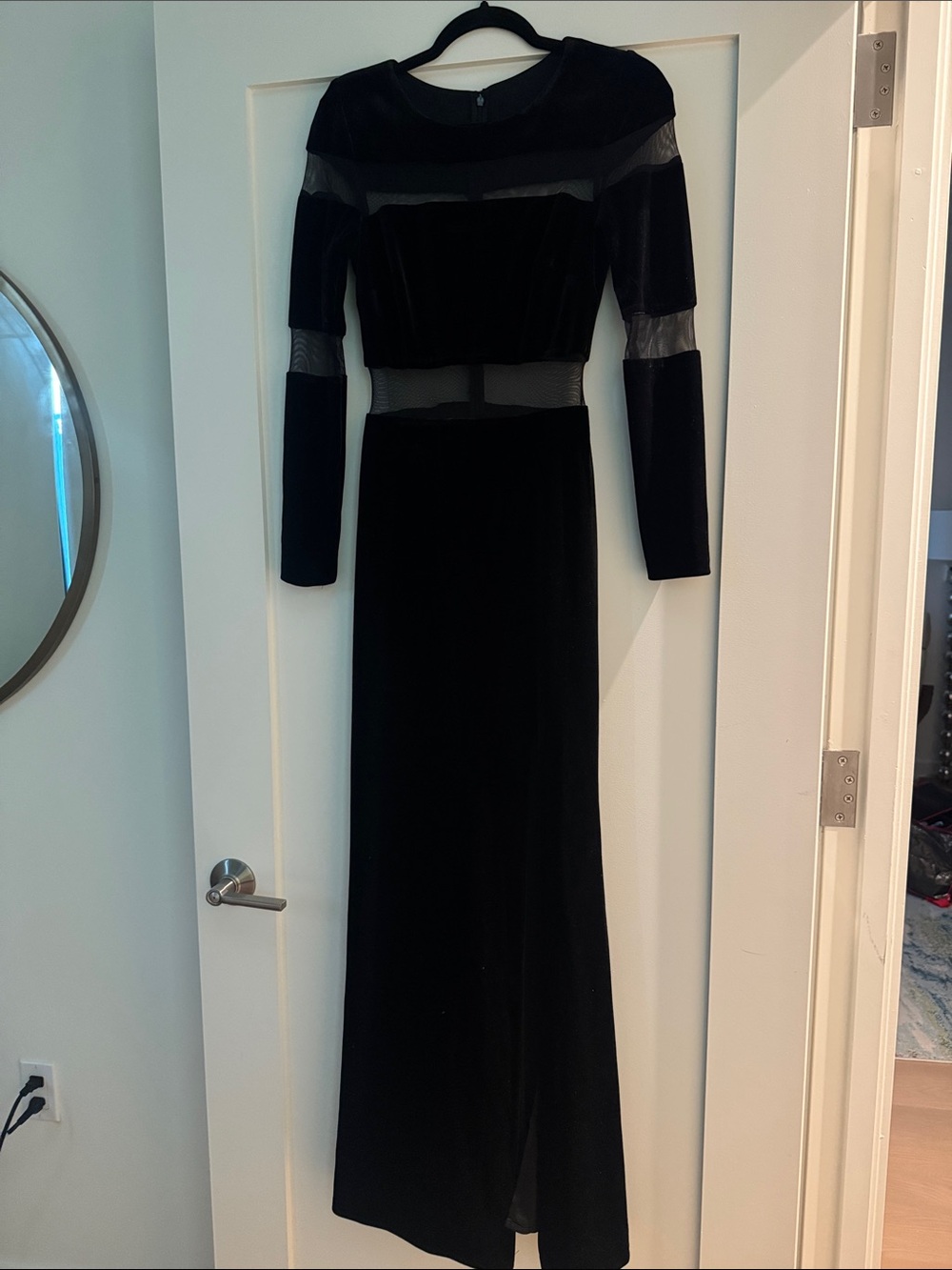 Black Long Sleeve Mesh-Panel Evening Dress 4